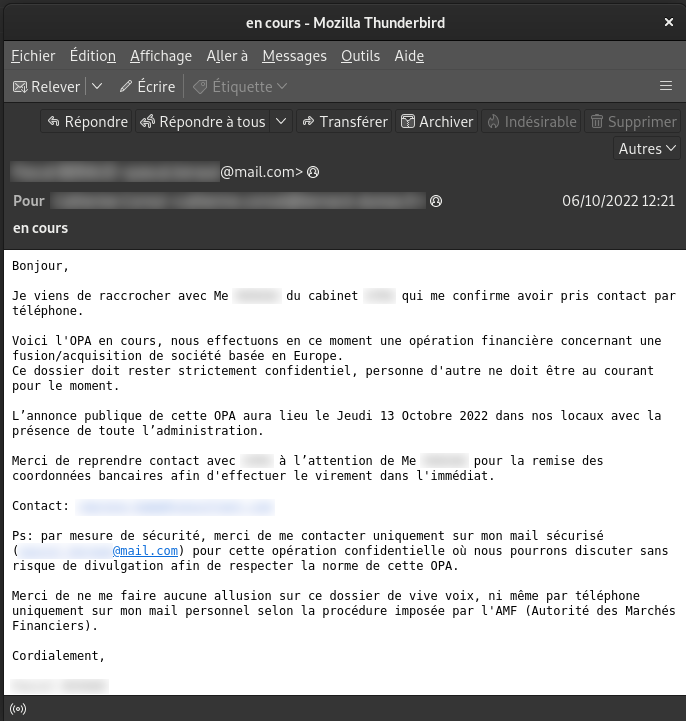 Exemple d'email de Spear phishing