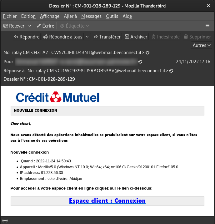 Exemple email de phishing