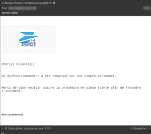 Exemple d'e-mail de phishing imitant un message de banque