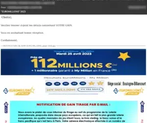 Euromillions win phishing e-mail example