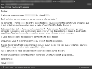 Exemple E-mail de Spear Phishing usurpant un dirigeant de la société